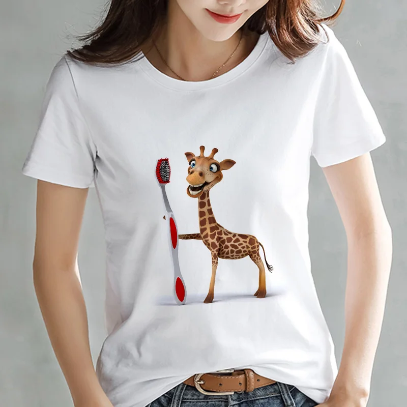 2021 Naujus marškinėlius Moterims kawaii žirafa spausdinti marškinėlius Mados Hipster Harajuku mielas marškinėliai moterų drabužių Streetwear Viršūnes Tees
