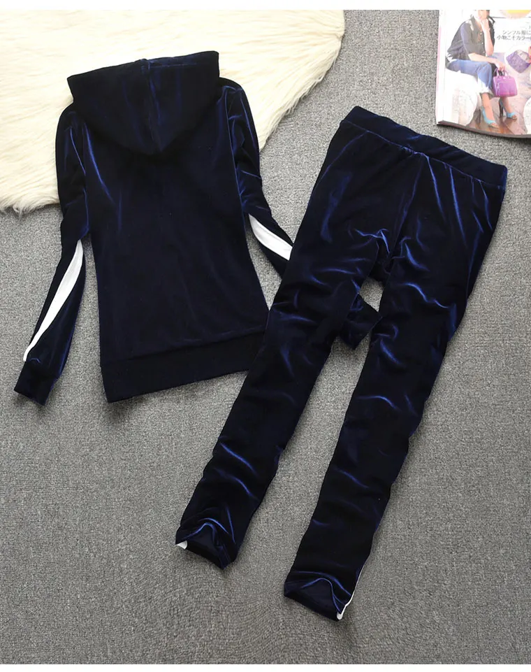 2021Spring / Rudenį Moterų Aksomo audinio, sportinius kostiumus ir kostiumus bėgiojimui Veliūras kostiumas moterims Sekti pavyzdžiu Hoodies ir Kelnės juoda