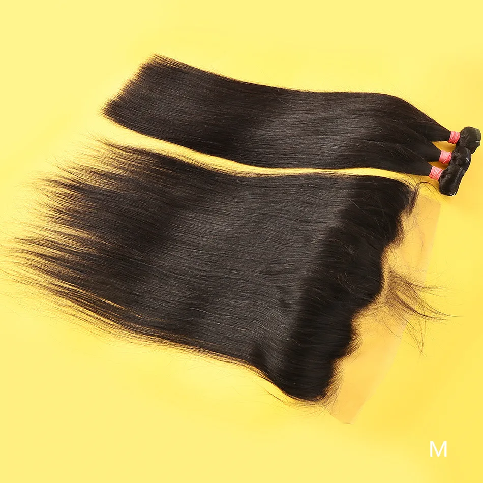 28 30 Colių Tiesiai Žmogaus Plaukų Ryšulius Su Priekinės Brazilijos Remy Plaukų Pynimas iš Anksto Nupeštos 13x4 Nėrinių Priekio Su Ryšuliais
