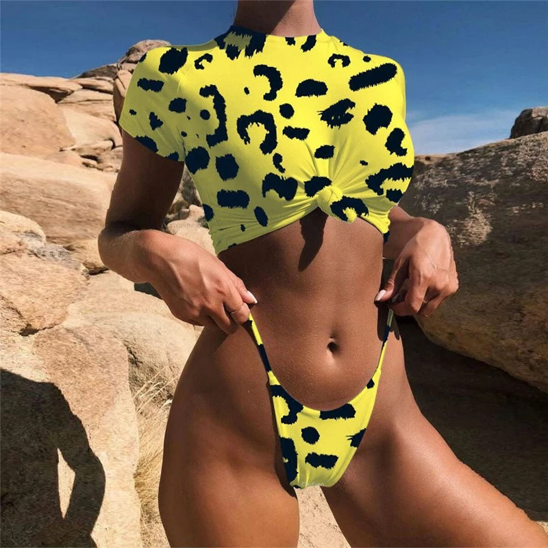 2VNT Seksuali Moteris Pasėlių Viršuje Thong Lapų Leopardas Spausdinti Bikini Nustatyti, maudymosi Kostiumėliai, Brazilijos Maudymosi Kostiumas Swimsuit Paplūdimio Maudymosi Kostiumėlį