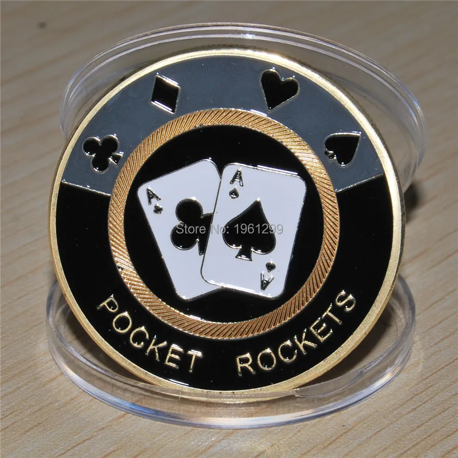 2pieces/aikštelė, Nemokamas pristatymas POCKET ROCKETS Aukso spalvos Pokerio Card Guard Padengti +Brazilijos pokerio Monetos
