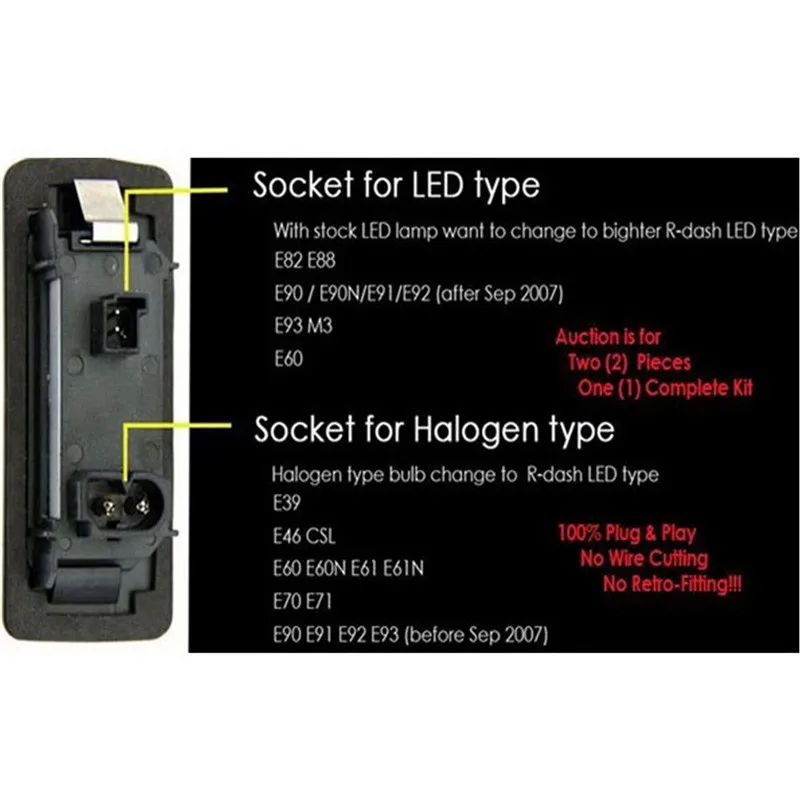 2vnt/Komplektas Automobilio LED Skaičius Licencijos numerio apšvietimo Lemputės Lempos Lemputė E39 E60 E82 E70 