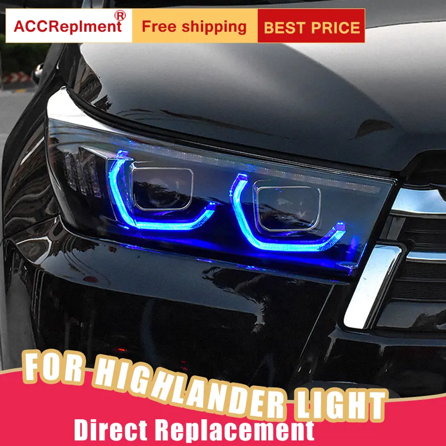 2vnt LED Žibintai Toyota Highlander 2017-2019 led automobilių žibintai Angel eyes Full LED KOMPLEKTAS, Rūko žibintai LED Dienos Važiavimo Šviesos