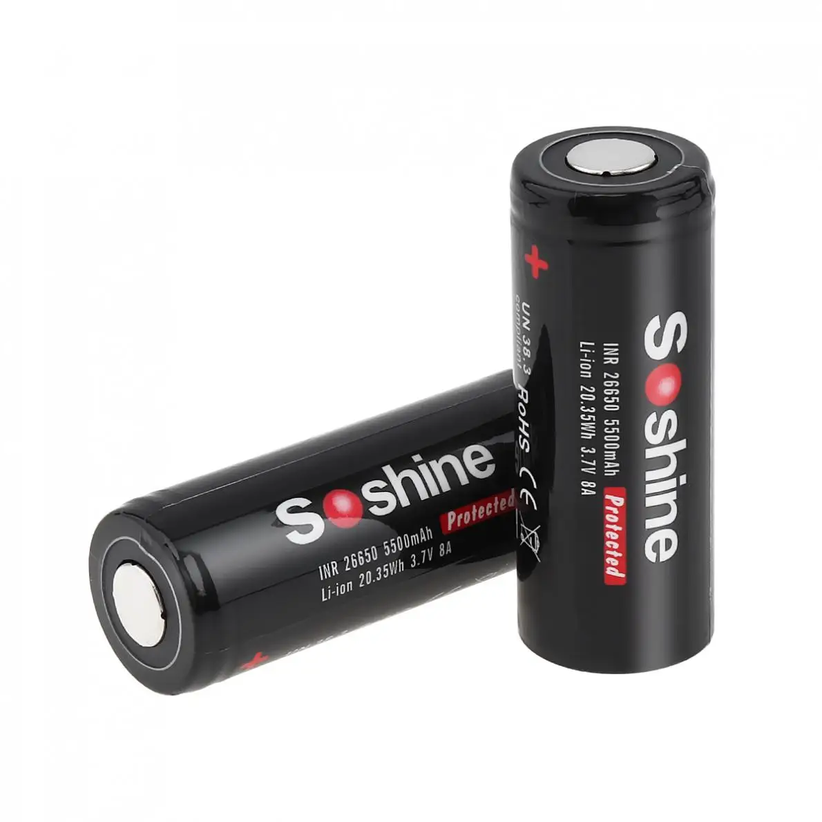 2vnt Soshine 3.7 V 5500mAh Didelės Talpos 26650 Li-ion Įkraunama Baterija su Saugomų PCB LED Žibintuvėlis / priekiniai Žibintai