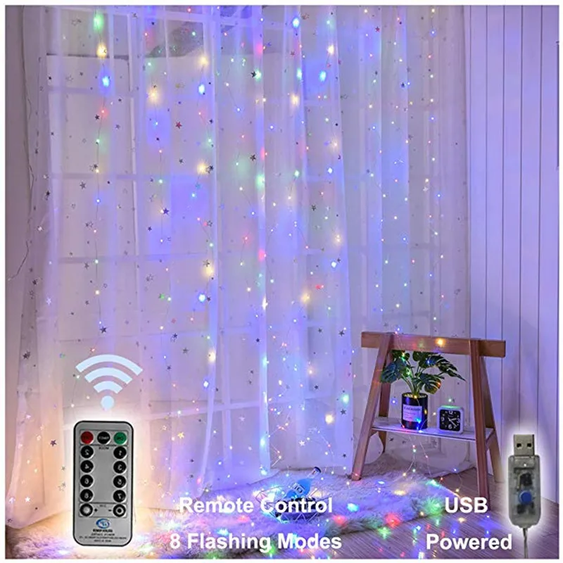 300 LED Užuolaidos Varinės Vielos Šviesos Eilutę Pasakų Girliandą Užuolaidų USB String Žiburiai Kalėdų Vestuves Atostogų Apdaila