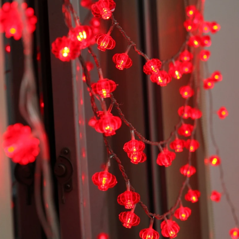 33 Pėdų 80 LED Raudonos spalvos Kabantys Žibintai String Žibintai Kinų Naujųjų Metų USB Valdomas