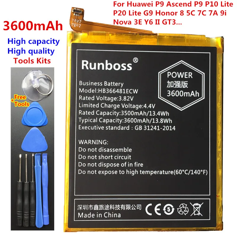 3600mAh Naujas Originalus HB366481ECW Baterija Huawei Nova 2 lite / Garbės 7C P9 AUM-L41 LND-AL30 AL29 AL40 TL30 TL40 + Įrankiai