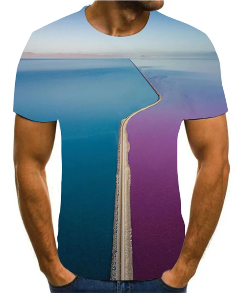 3D naujas populiarus animacija kraštovaizdžio kūrybos dizainas spalvinga juokingi marškinėliai vyrams trumpomis rankovėmis s-6xl gatvės stilius
