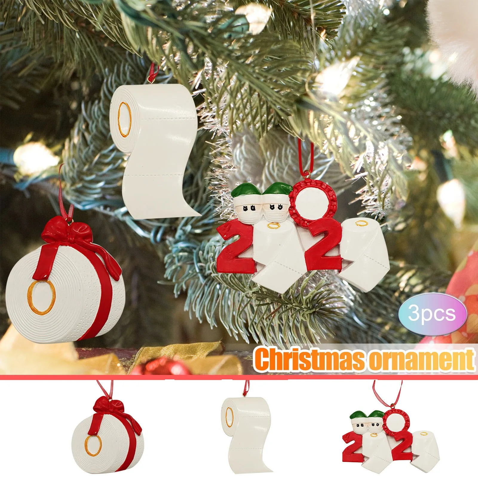 3PC 2020 Kalėdų Dekoracijos Puošmena Kalėdų Medžio Juokinga Kaukė Tualetinio Popieriaus Kabinti Ornamentu Asmeninį Santa Claus #