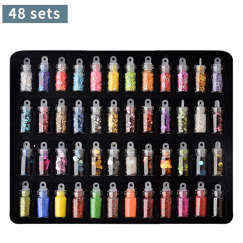48-spalvos stiklo butelis, nail art jewelry 