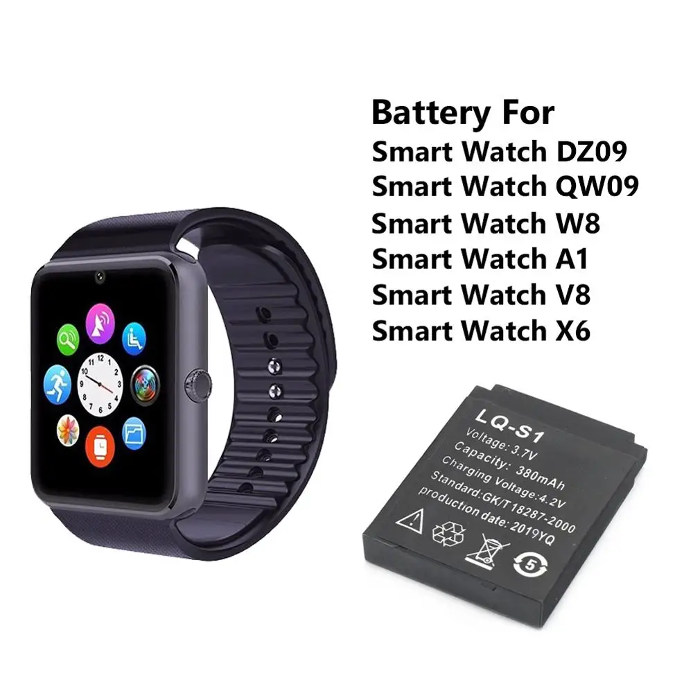 5/8/10VNT Patvarus Smart Watch Baterija LQ-S1, 3,7 V 380mAh Įkraunamas ličio LQ S1 Baterija Skirta Smart Žiūrėti QW09 DZ09 W8 lqs1