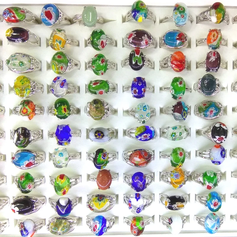 50pcs Sumaišyti Daug Gėlių Dizainas Murano Stiklo Žiedai Moterims Didmeninės