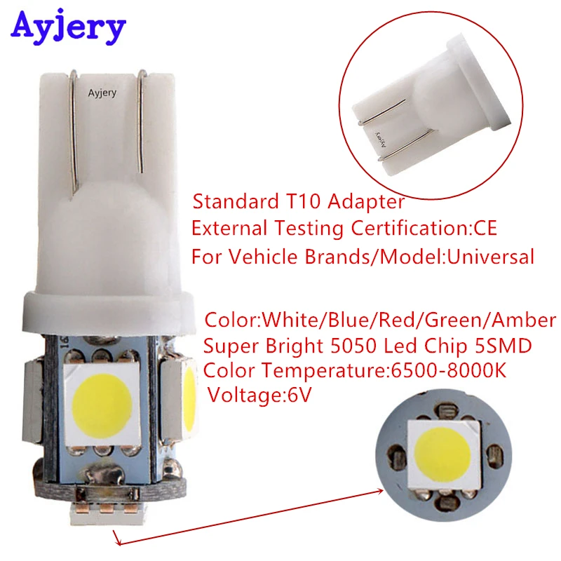 6 V 6.3 V ! Super Šviesus 100vnt T10 194 168 W5W 5 5050 SMD Automobilio LED Lemputės Šalinimo Lemputė, Stovėjimo Šviesos Indikatoriaus Lempa