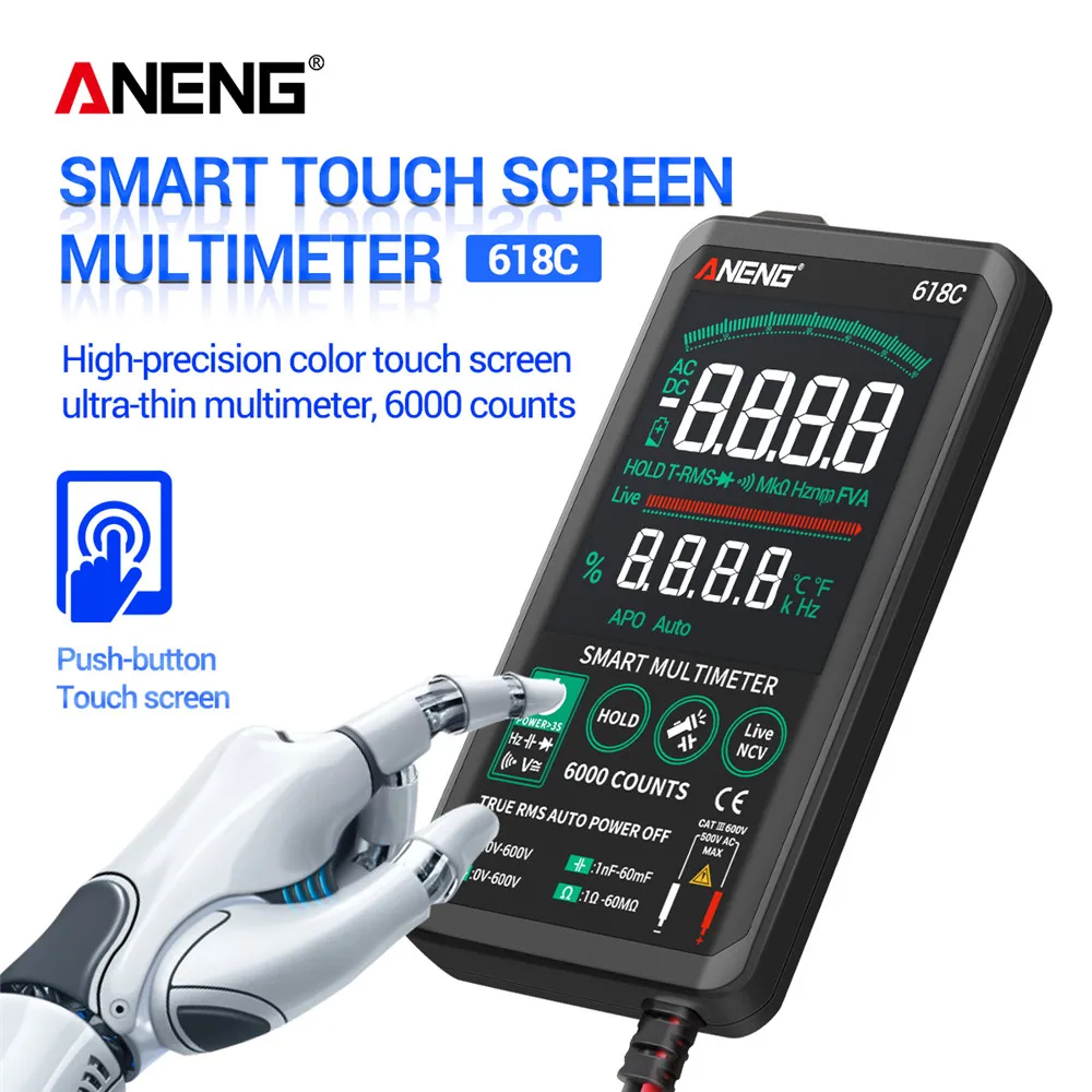 618C Mini Skaitmeninis Multimetras Professional Smart Touch DC, Analog True RMS Auto Testeris Tranzistorius, Kondensatorius NCV Testeriai Matuoklis