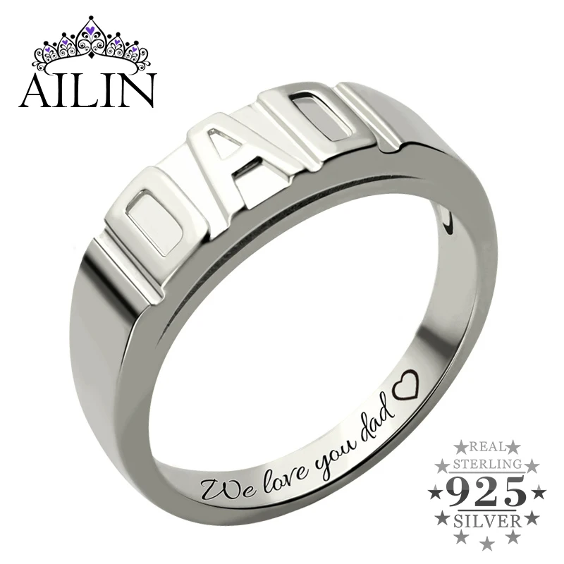 AILIN Sterlingas Sidabro 925 Asmeninį Žiedas Vyrams Užsakymą Graviravimas Šeimos Tėtis Žiedas Tėvo Diena Dovanos Vyrų Kalėdų Papuošalai 2020 m.