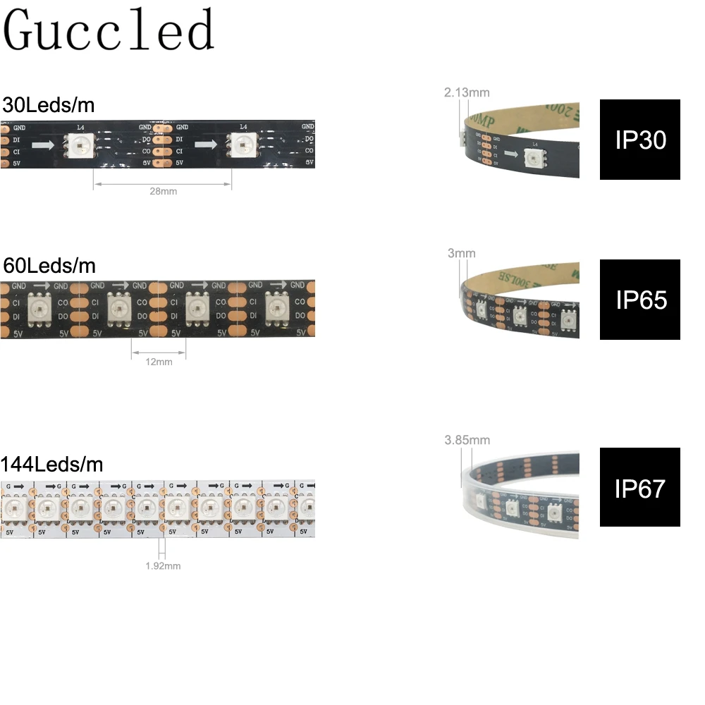 APA102 SK9822 DUOMENŲ ir LAIKRODIS Atskirai 1m 4m 5m Smart RGB Led Pikselių Juostelės 24/30/60/72/96/144Leds/Taškų/m IP30/IP65/IP67 DC5V