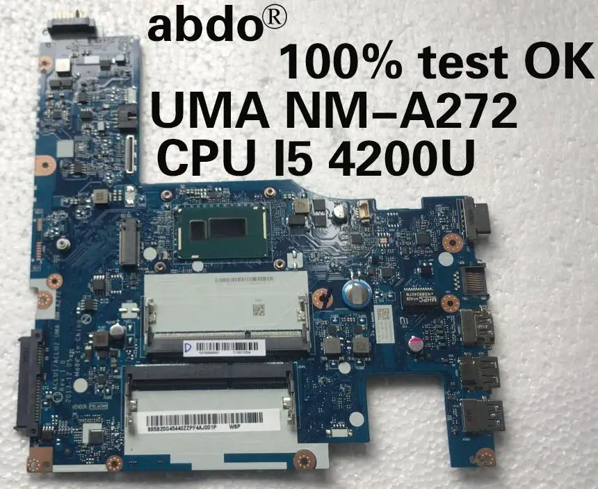 Abdo ACLU1/ACLU2 UMA NM-A272 plokštė Lenovo G50-70 Z50-70 nešiojamojo kompiuterio pagrindinė plokštė CPU i5 4200U DDR3 bandymo darbai