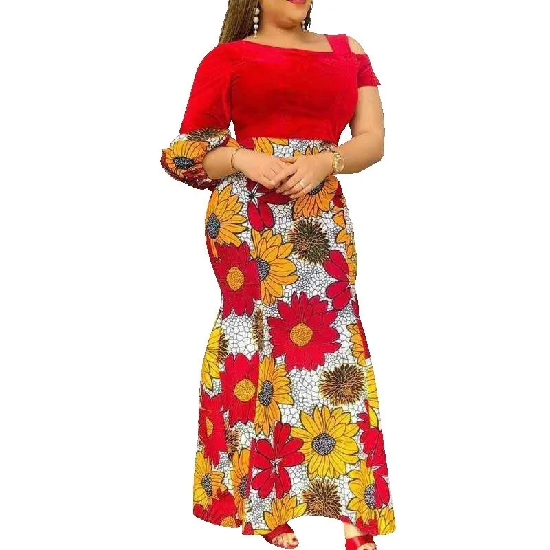 Afrikoje Office Lady Suknelė Kaftan Gėlių Spausdinti Afrikos Suknelės Moterims Vieno Peties Maxi Suknelės Moterų Afrikos Drabužių 5XL