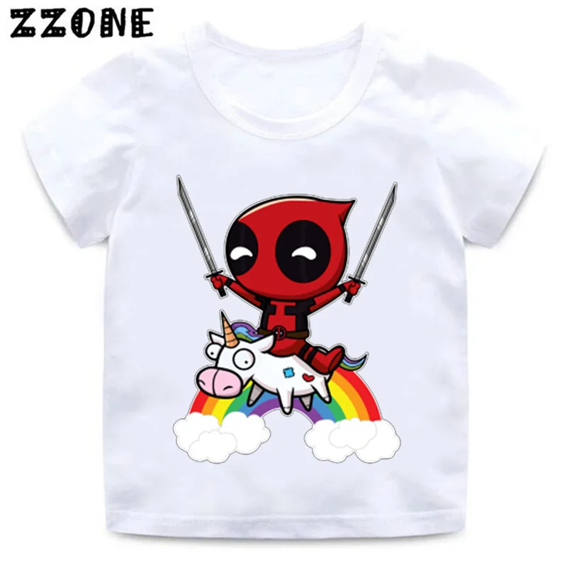 Animacinių filmų Deadpool Mielas Vienaragis Spausdinti Juokinga Kūdikių marškinėliai Berniukams ir Mergaitėms Vasaros trumpomis Rankovėmis Drabužius Vaikas Balta Minkšta T-shirt