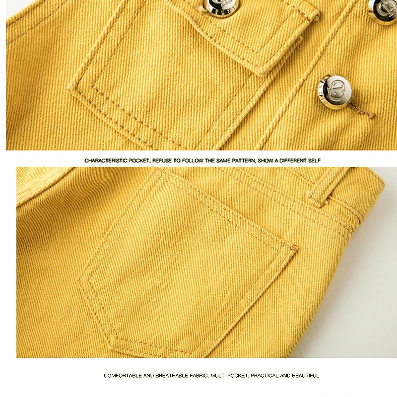Atsitiktinis Saldainiai Geltonos spalvos Džinsinio audinio Jumpsuits džinsai Plius Dydis rudenį darbo drabužiai, džinsai Moterims Aukšto Juosmens Džinsinio audinio Kelnės ilgas Dirželis Rompers