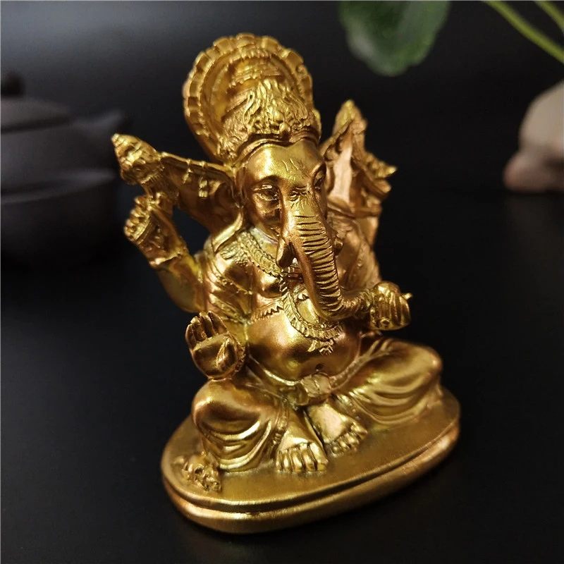 Aukso Ganeša Budos Statula Namas Sodo Puošmena Dervos Indijos Dramblių Dievo Skulptūra Figūrėlės Namų Dekoro Budos Statula Amatų