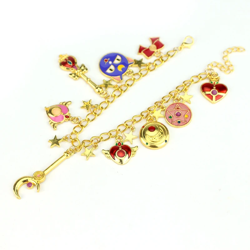 Aukso Spalvos Sailor moon žavesio apyrankę Usagi braccialetto Katė Širdies Apyrankės & Bangles Moterims, Bižuterija Pulseira Feminina