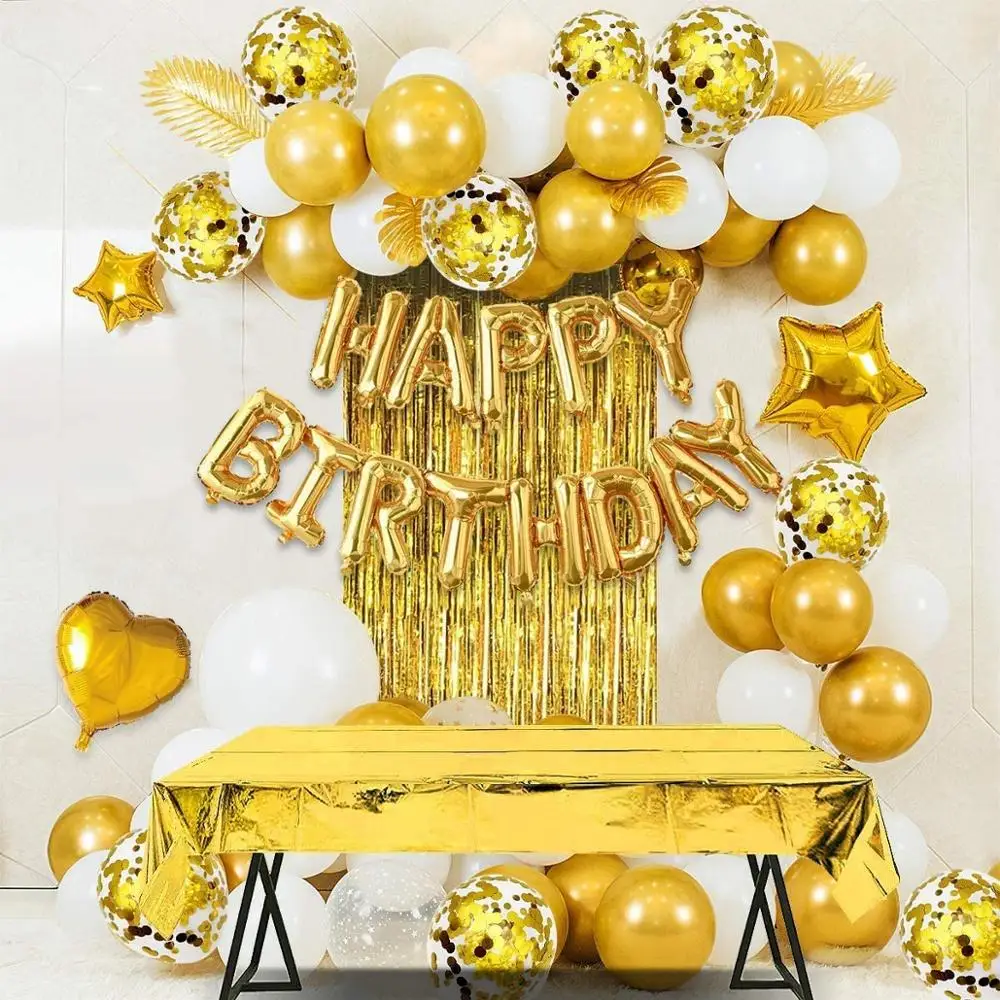 Aukso gimtadienio dekoracija su gimtadieniu reklama balionas aukso trikampis logotipas starta širdies žvaigždučių konfeti balionas torto viršų skrybėlę