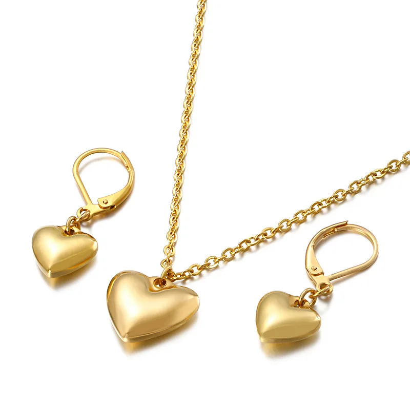 Aukso ir sidabro Spalvos populiarus mados širdies pakabukas karoliai ir įrašą auskarai papuošalų rinkinys moterims Jubiliejų dovana