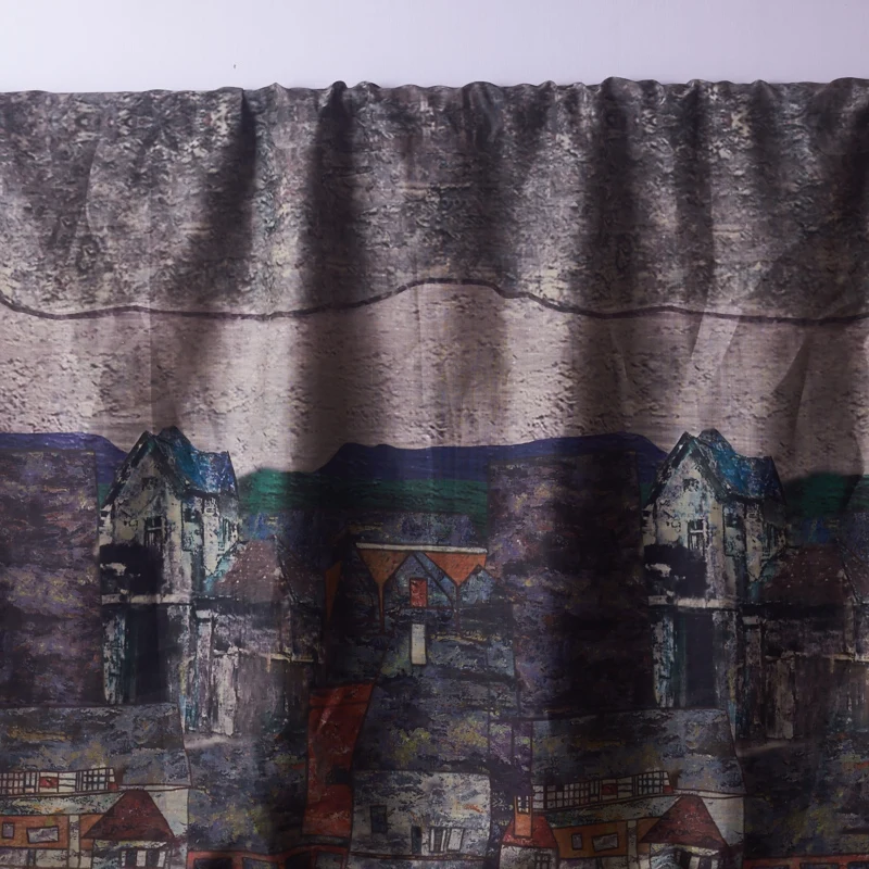 Aukštos kokybės grynos ramės (kiniškosios dilgėlės medžiagos Miestelio Spausdinimas su Retro Aliejaus Tapybos Stilius, tissu Rankų darbo suknelės audinys