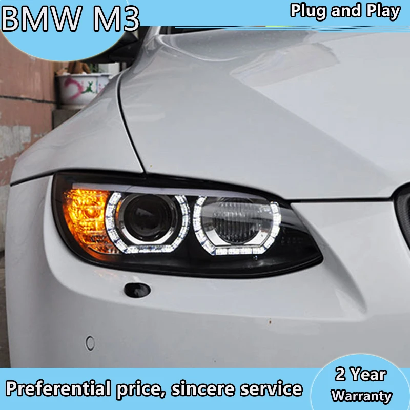Automobilio Stilius atveju BMW M3 328i 330i 335i E92 E93 2006-2012 LED Žibintai, LED Žibintai H7 D2H NESLĖPĖ Angel Eye Bi Xenon Šviesos