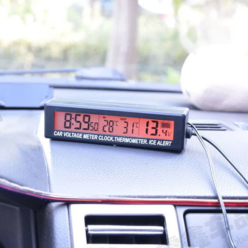 Automobilių Auto 3 in 1 Skaitmeninis LCD Skaitmeninis Termometras Temperatūros Testeris, Matuoklis Laikrodis Akumuliatoriaus Įtampa Stebėti Voltmeter