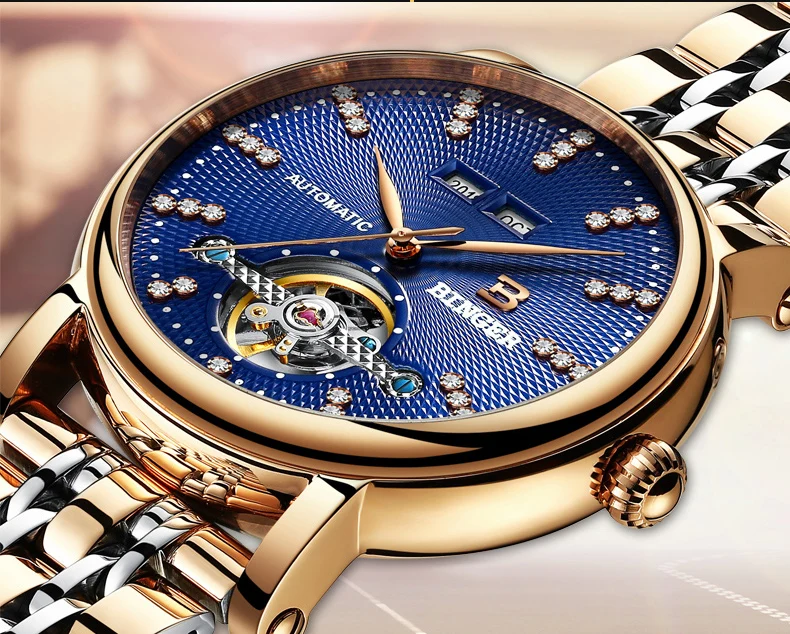 BINGER Vyrų Laikrodžiai Vyrų Top Brand Prabangus Automatinis Mechaninis laikrodis Vyrams, Vandeniui Full Steel Verslo Tourbillon Laikrodis Relogio