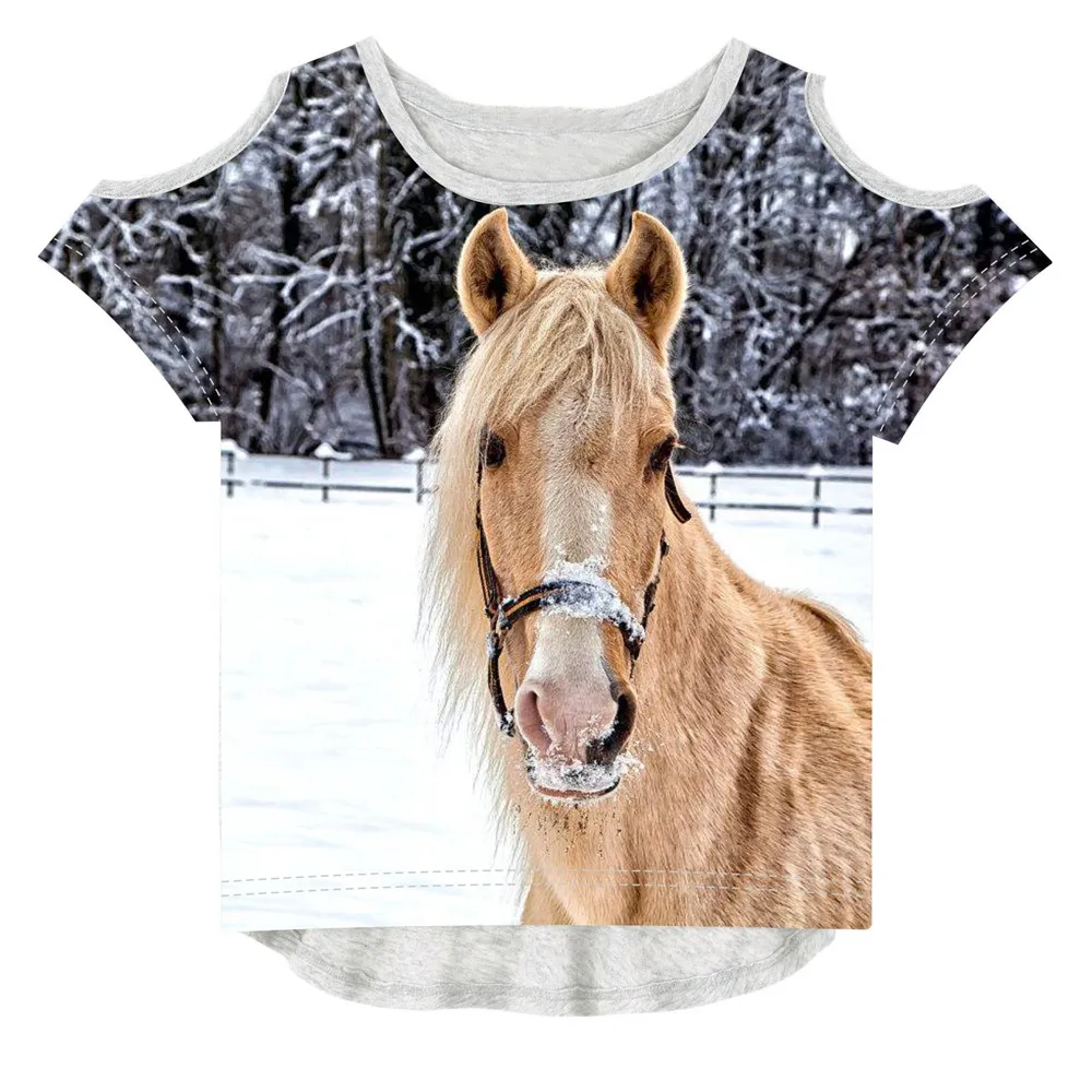 Baby girl Vasaros Vaikų Mados spausdinimo arklių sniego T-Shirt Vaikų Prekės ženklo Dizaino Marškinėliai vaikams Mergina tees Mados