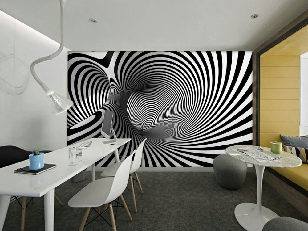 Bacal užsakymą bet kokio dydžio juoda balta abstraktaus meno fone moderni sofa-lova, miegamojo sienų tapetai, 3D studijų arcade sienos popieriaus