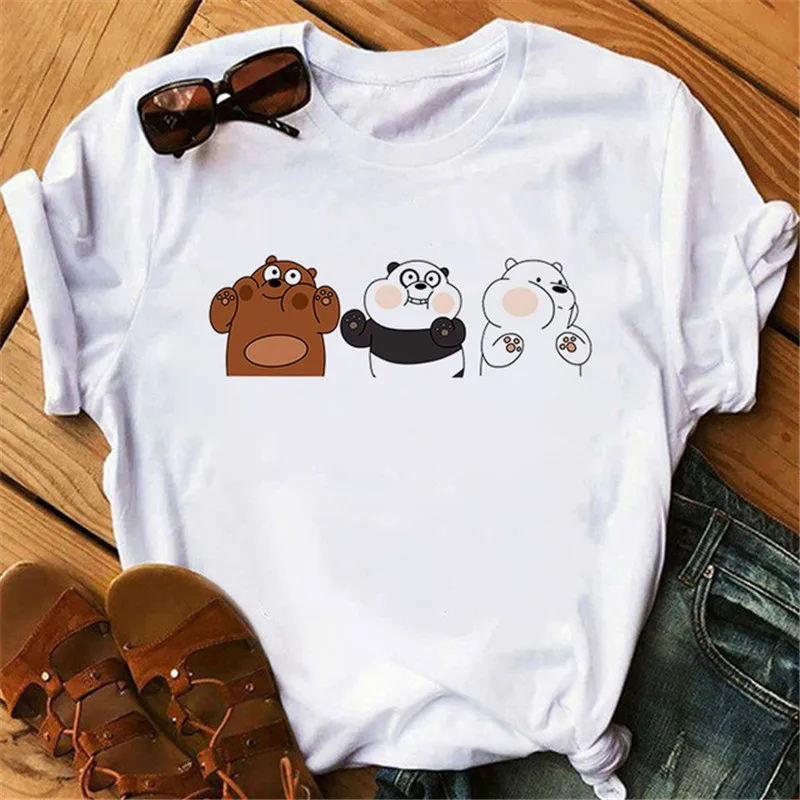 Baltasis Lokys Rudasis Lokys Panda Print T-marškinėliai Moterims Kawaiii Animacinių filmų Tee Marškinėliai Grafinis Viršūnės T-shirt Juokinga Moteriška T Shirts