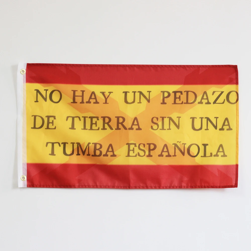 Bandera de España con la Cruz de Borgoña y la frase ne šieno jt pedazo de tierra nuodėmė una tumba española poema españa imperio españ