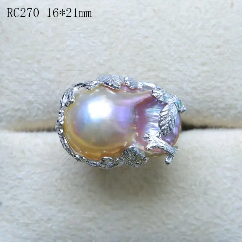 BaroqueOnly 925 Sidabro natūralių gėlavandenių perlų 14-18mm blizgančios mišrus spalva Baroko Perlas Žiedas, Moterų Dovanos RC-1 kolonėlė