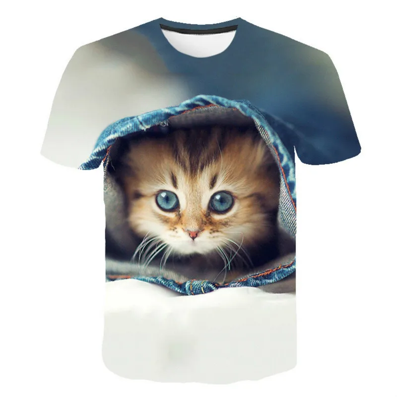 Berniukas ir mergaitė gražių 3D kačių apranga, Harajuku animacinių filmų T-shirt, cute kačių apranga, gyvūnų, animacinių filmų cartoon vaikų drabužiai