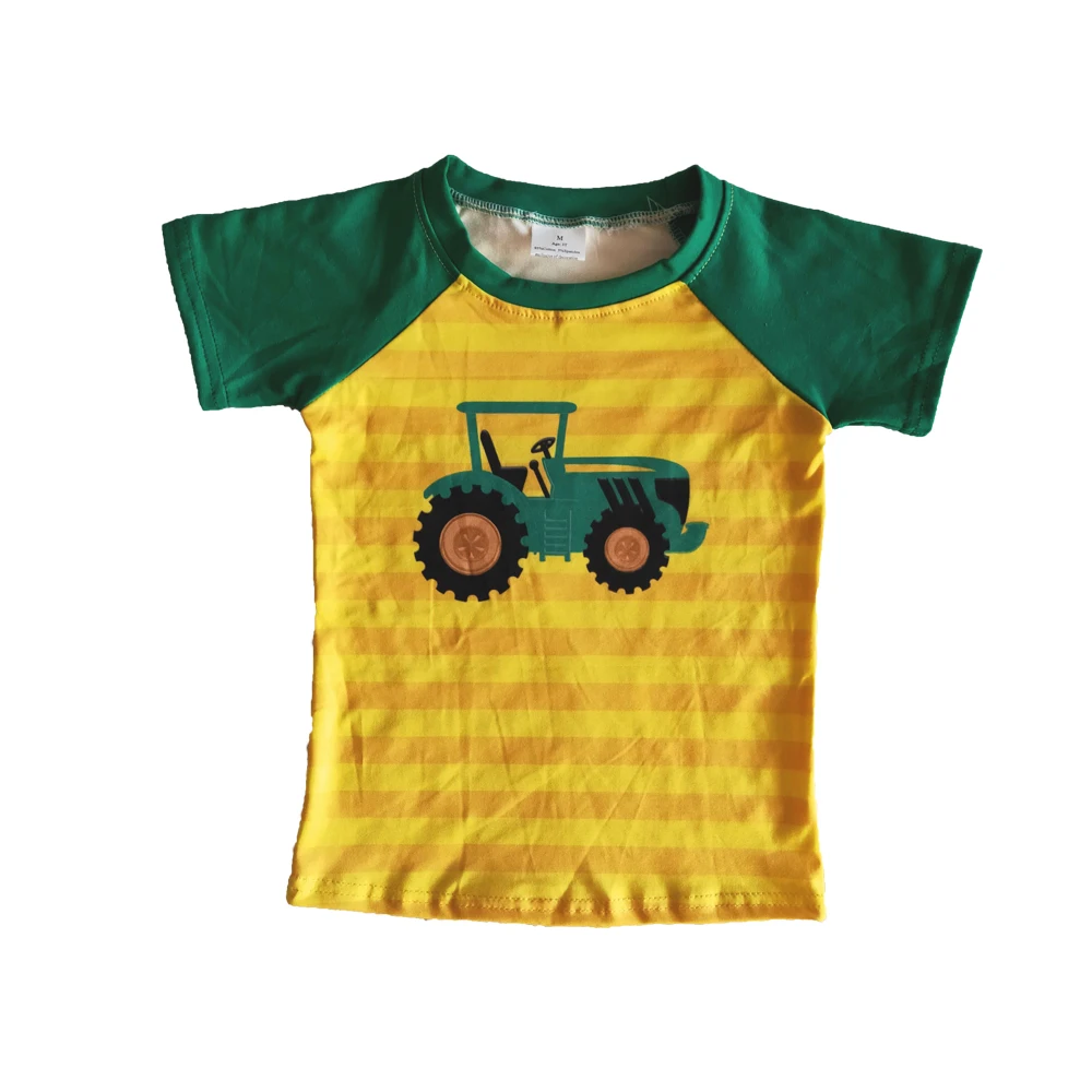 Boutique Berniuko Drabužiai Vaikams Trumpomis Rankovėmis T-Shirt Karšto Parduoti Ūkio Sunkvežimių Išspausdintas Viršų Su Juostelėmis