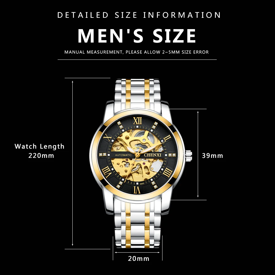CHENXI Žiūrėti Vyrų Top Brand Prabangus Automatinis Mechaninis laikrodis Vyrai Automatinis Savarankiškai Vėjo Mechaninė Laikrodžius reloj hombre