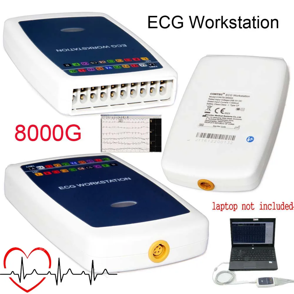 CONTEC8000G ECG kompiuterizuota Darbo vieta Nešiojamas EKG Signalo Diktofonas Analizatoriaus Sistema 12 Švino Poilsio Širdies Poilsio Analizės Sistema Diagnos