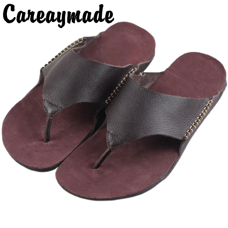 Careaymade-Pirmas sluoksnis odos batus vasaros atsitiktinis flip flop vyrų odos plokščiu dugnu kampas dėvėti sandalai beach batai
