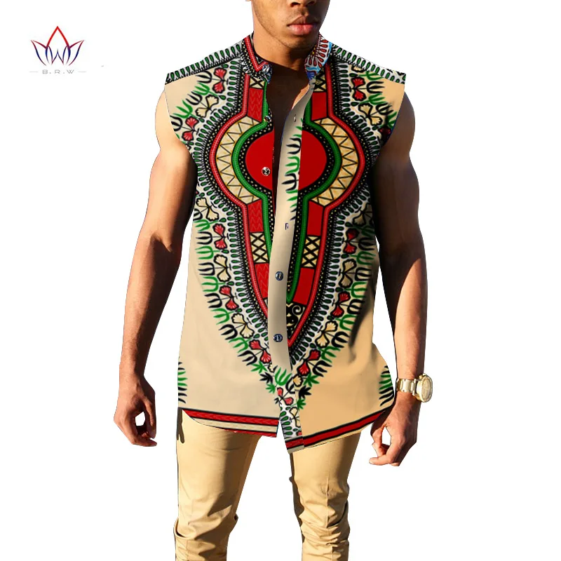 Custom Afrikos Spausdinti Marškinėliai Prekės ženklo Drabužių Slim Fit Marškinėliai be Rankovių Dashiki Vyrų Laisvalaikio Marškiniai Vyrai Afrikos Drabužių BRW WYN181