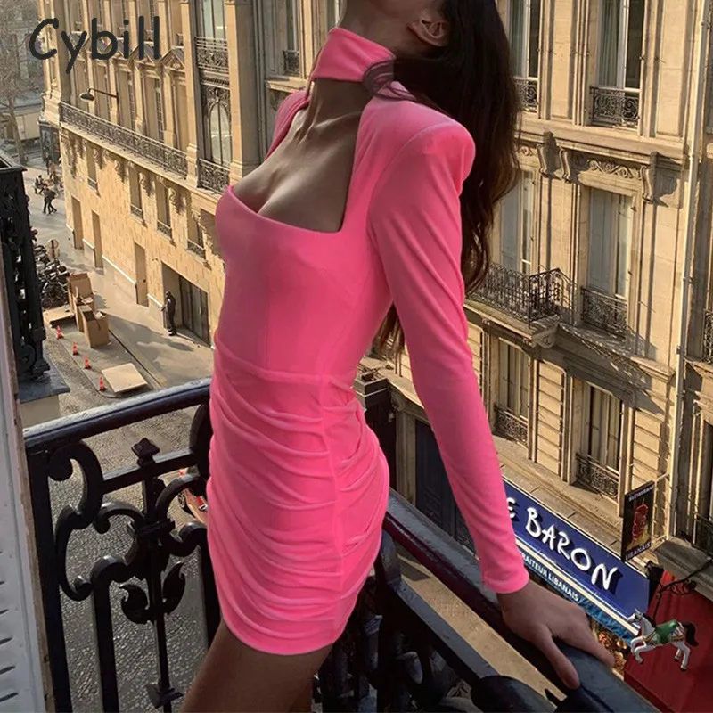 Cybill Ilgomis Rankovėmis Tuščiaviduriai Iš Golfo Suknelė Sluoksniuotos Trumpas Klubas Šalis Mini Suknelė Ruched Trumpos Suknelės Sexy Moteris
