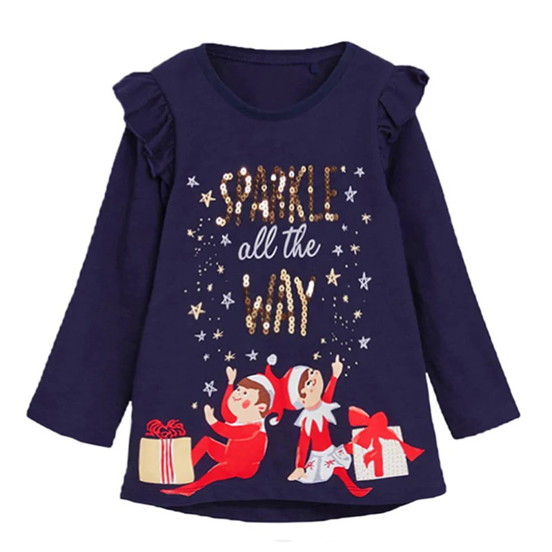DXTON ilgomis Rankovėmis Mergaitėms T-shirts Vaivorykštė Žiemą Kūdikių Vaikai Šukuotinės Medvilnės Vaikų tshirts Bamblys Kalėdų Tees Naujųjų Metų Drabužių