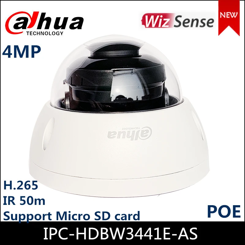 DaHua 4MP WizSense IP vaizdo Kamera IPC-HDBW3441E-KAIP Lite AI IR Fiksuotas židinio Kupolą Tinklo Kamera, IP Kamera, H. 265+ IP67, IK10 apsauga