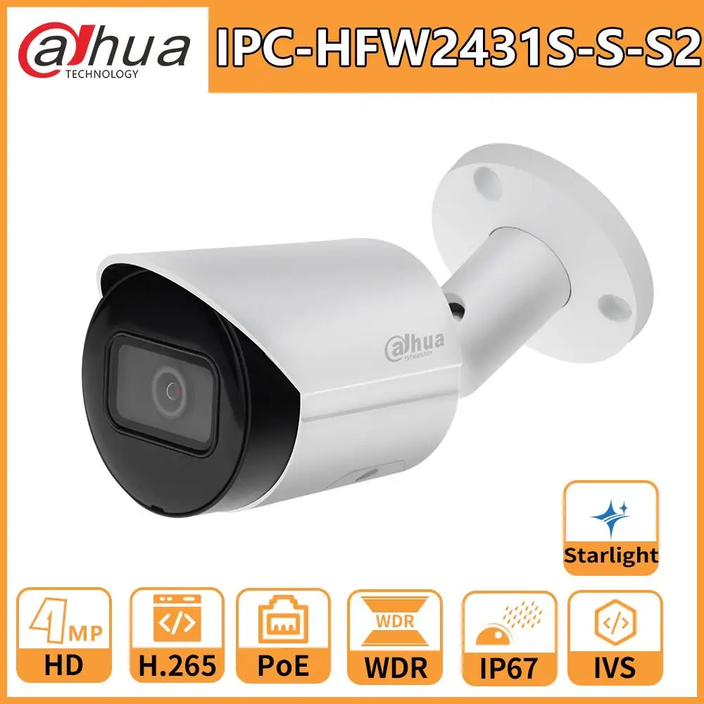 Dahua IP vaizdo Kamera IPC-HFW2431S-S-S2 4mp kamera Žvaigždės POE, SD Kortelės Lizdą, Garso Signalo H. 265+ 60M IR IVS IP67