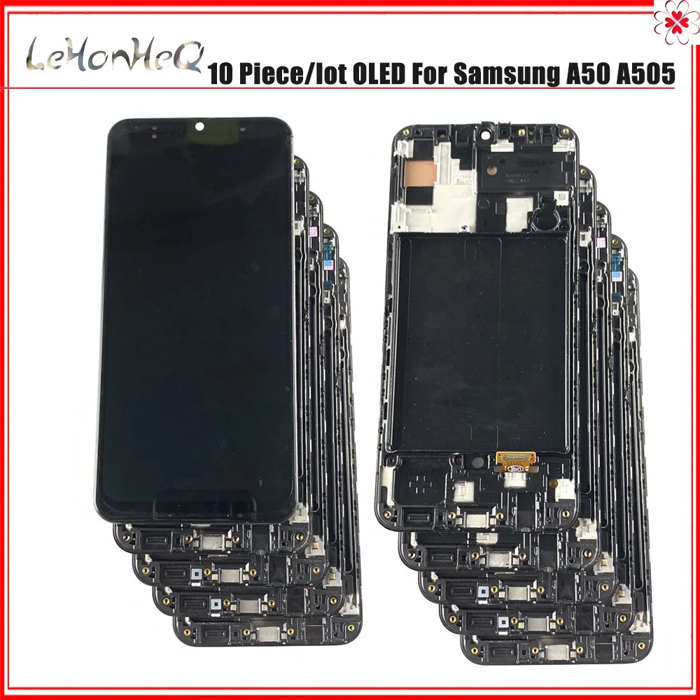Daug 10 Gabalas OLED Samsung Galaxy A50 SM-A505FN/DS A505F/DS A505 LCD Ekranas Jutiklinis Ekranas skaitmeninis keitiklis Rėmeliai, Skirti 