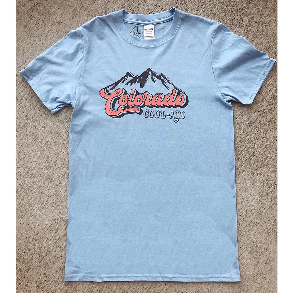 Derliaus Kolorado Kalnų Spausdintos Grafikos Moterų Tees Dangus Mėlynas Trumpas Rankovės Medvilnės Apvalios Kaklo Vasaros Viršūnes Plius Dydis Cool Marškinėlius