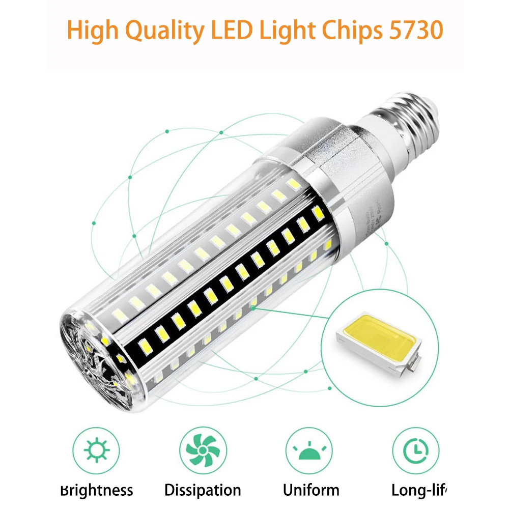 Didelės Galios LED E27 Kukurūzų Lemputė 220V LED Lempos 110V Led Lampara 25W 35W 50W 54W Aliuminio Aušinimo Ventiliatorius Jokio Mirgėjimo Apšvietimo SMD5730